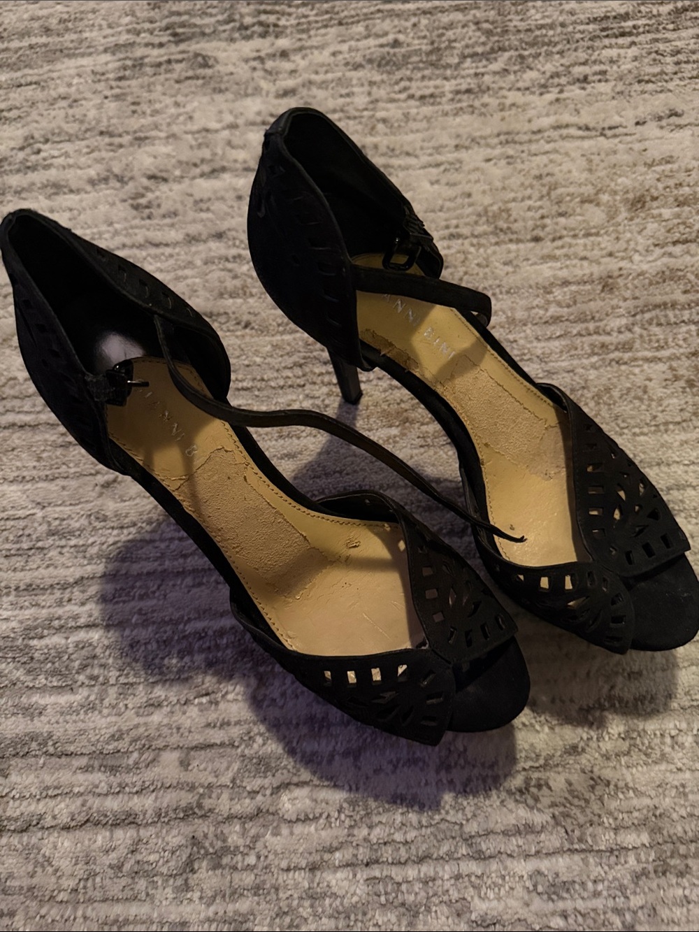 Gianni Bini Black Cutout Peep-Toe Heels with Ankle Strap